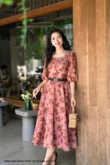 Đầm hoa hồng pháp cổ vuông DL1019
