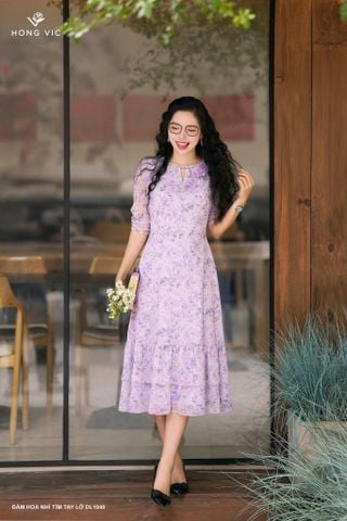 Đầm hoa nhí tím tay lỡ DL1040