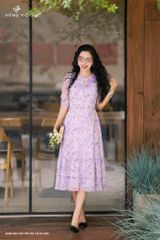 Đầm hoa nhí tím tay lỡ DL1040