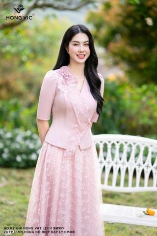 Áo ký giả hồng vạt lệch SM953