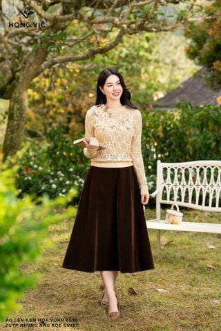 Zuýp nhung nâu xòe CV457