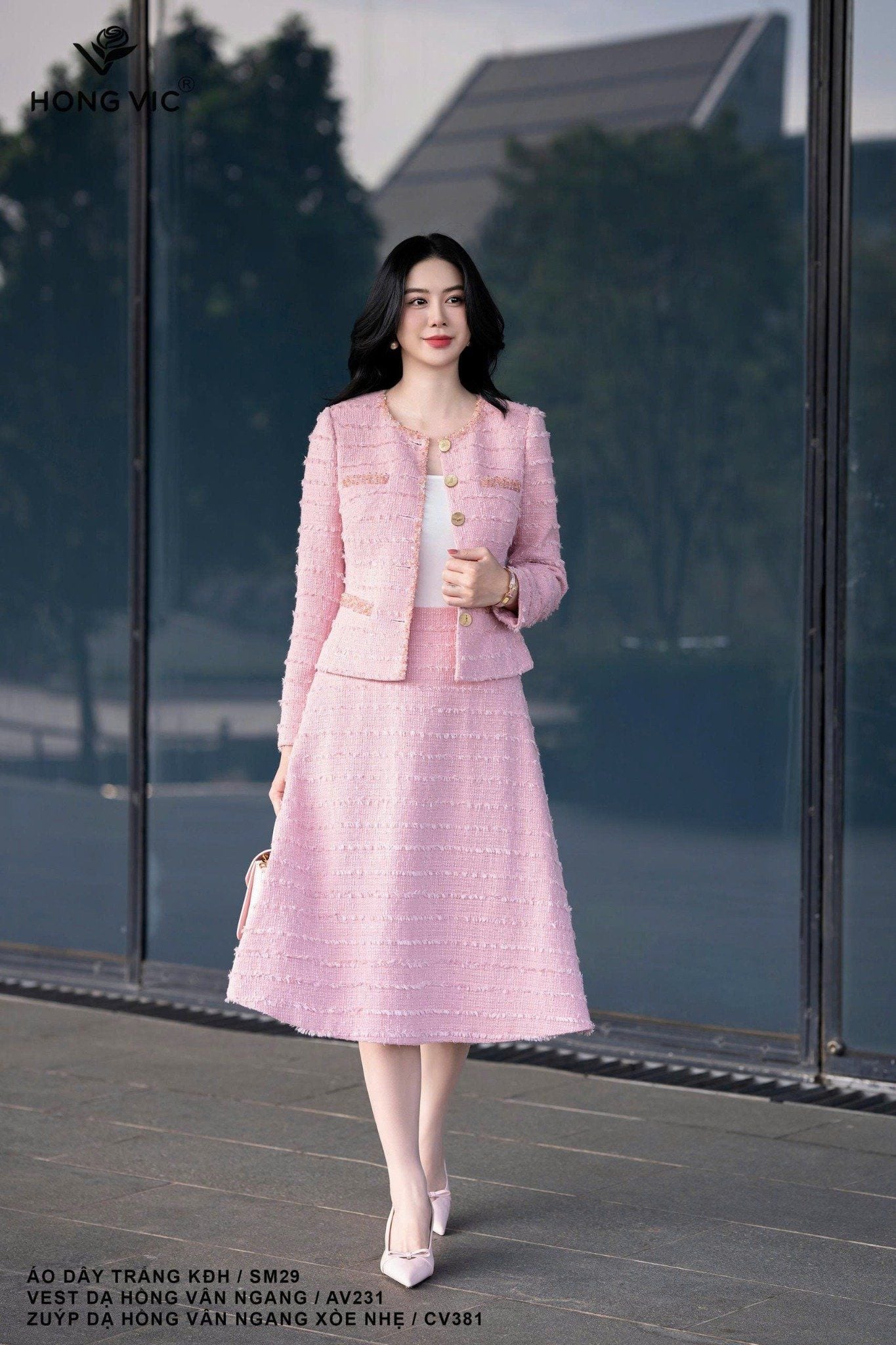 Vest dạ hồng vân ngang AV231