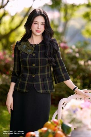 Vest kẻ rêu tay lỡ AV195