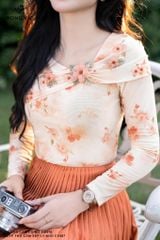 Áo hoa cam cổ nơ SM978