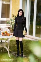 Áo cotton đen cổ leo SM1012