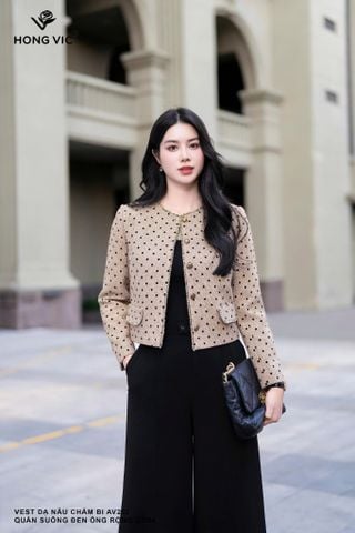 Vest dạ nâu chấm bi AV252