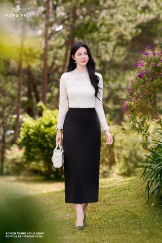 Áo ren trắng cổ lọ SM947
