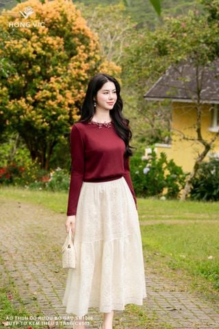 Zuýp tơ kem thêu 2 tầng CV503