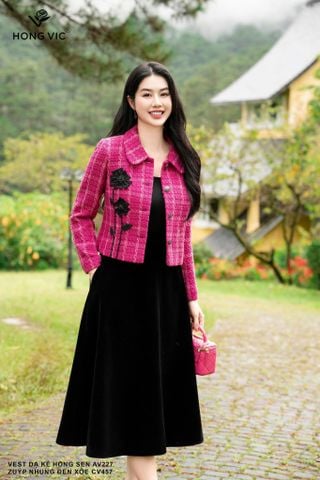 Vest dạ kẻ hồng sen AV227