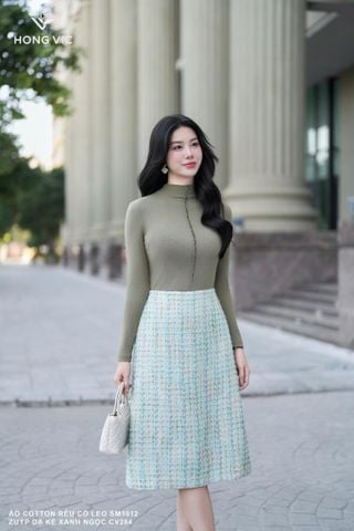 Zuýp dạ kẻ xanh ngọc CV284