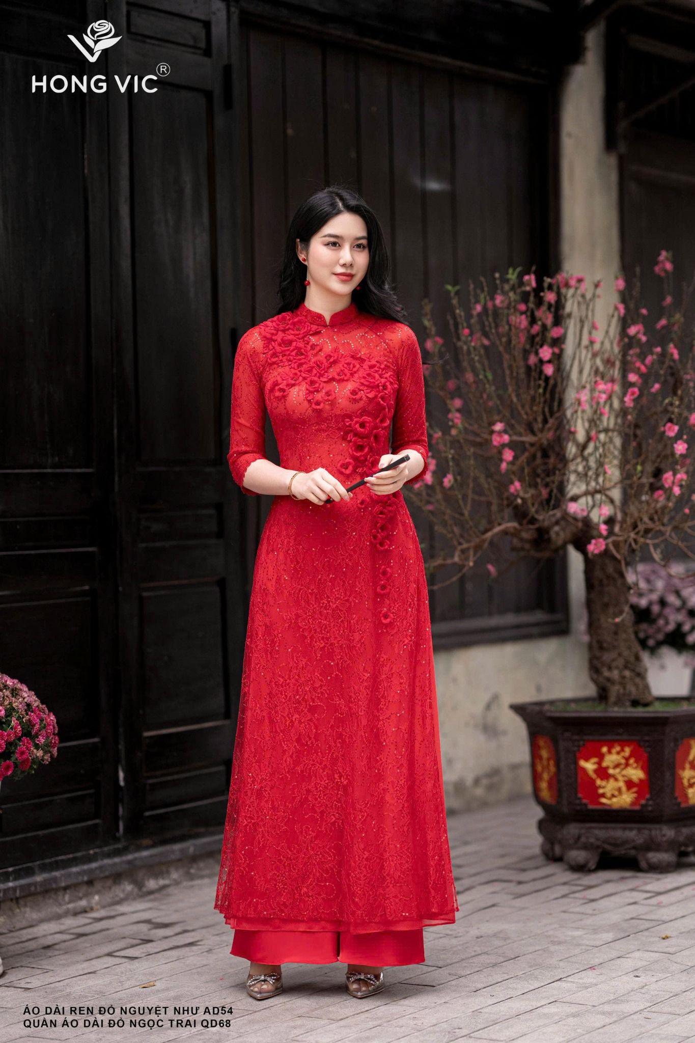 Quần áo dài đỏ ngọc trai QD68