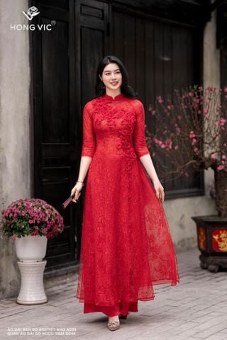 Áo dài ren đỏ nguyệt như AD54