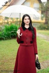 Vest dạ đỏ cổ sen vuông AV246