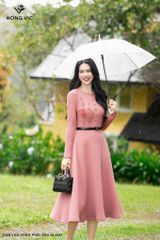 Đầm len hồng phối ren DL1067