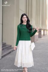 Áo len xanh lục bảo họa tiết đính hoa AL38