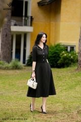 Đầm ký giả kẻ đen DL1018