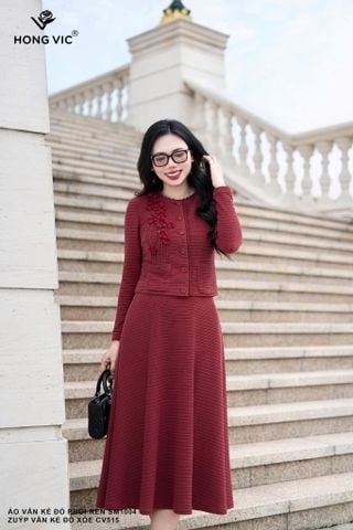 Zuýp vân kẻ đỏ xòe CV515