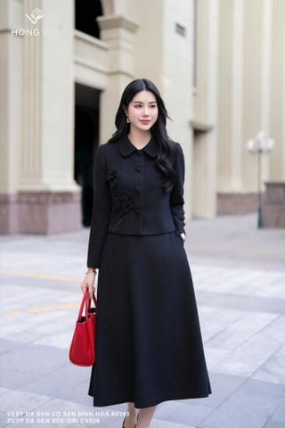 Zuýp dạ đen xòe dài CV534