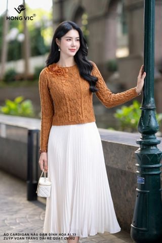 Áo cardigan nâu đậm đính hoa AL33