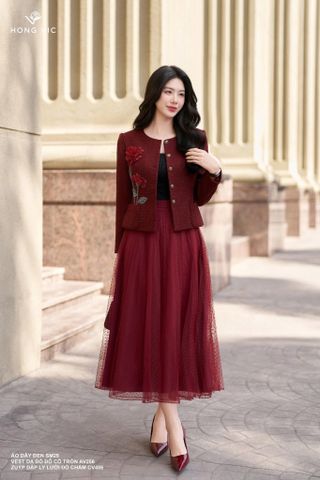 Vest dạ đỏ đô cổ tròn AV256
