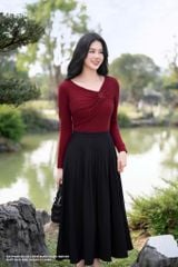 Áo thun đỏ cổ lệch xoắn ngực SM1029
