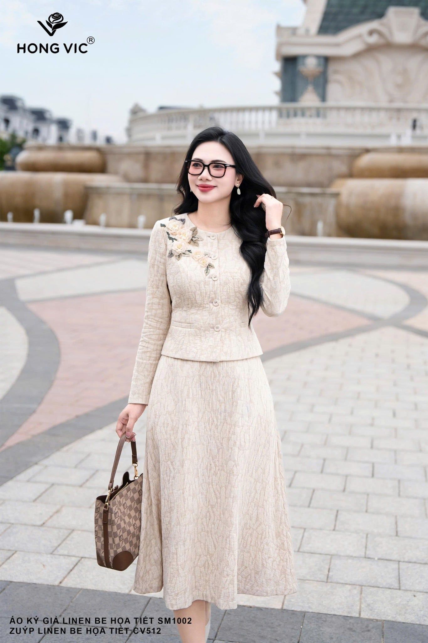 Áo ký giả linen be họa tiết SM1002