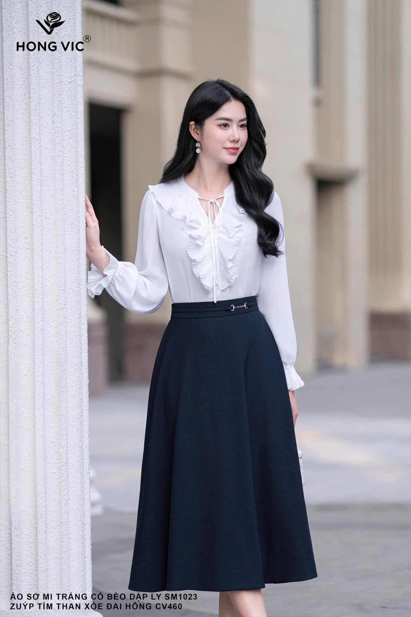 Áo sơ mi trắng cổ bèo dập ly SM1023