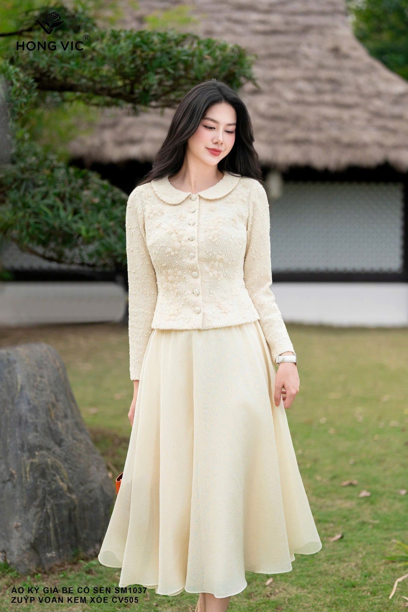 Áo ký giả be cổ sen SM1037