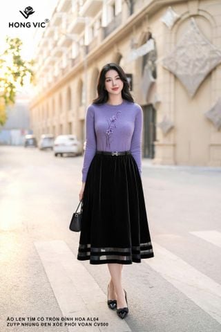 Zuýp nhung đen xòe phối voan CV500