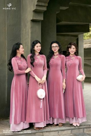 Áo dài nhung tím thạch anh AD57