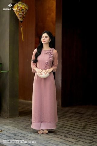 Quần áo dài hồng đỗ ngọc trai QD68