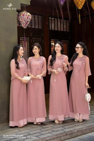 Áo dài tơ hồng đỗ AD58