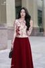 Vest hoa đào đỏ cổ sen AV271