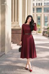 Đầm dạ đỏ đô đính hoa DL1079