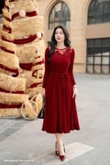 Đầm nhung đỏ thêu hoa DL954