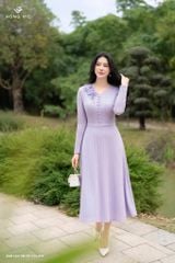 Đầm len tím cổ V DL1045