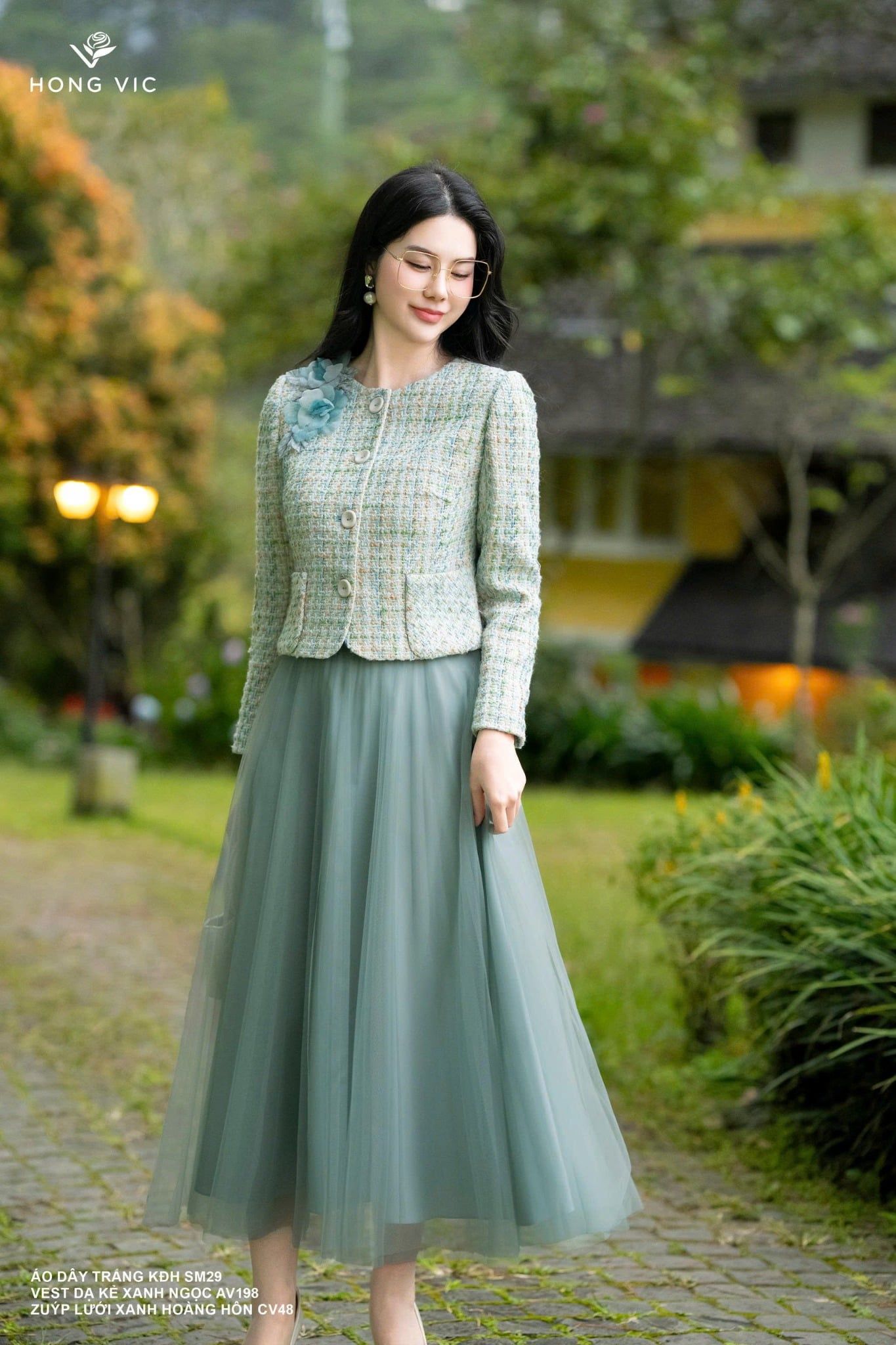 Vest dạ kẻ xanh ngọc AV198