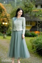 Vest dạ kẻ xanh ngọc AV198