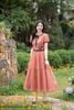 Đầm hồng san hô chấm nhung DL1140
