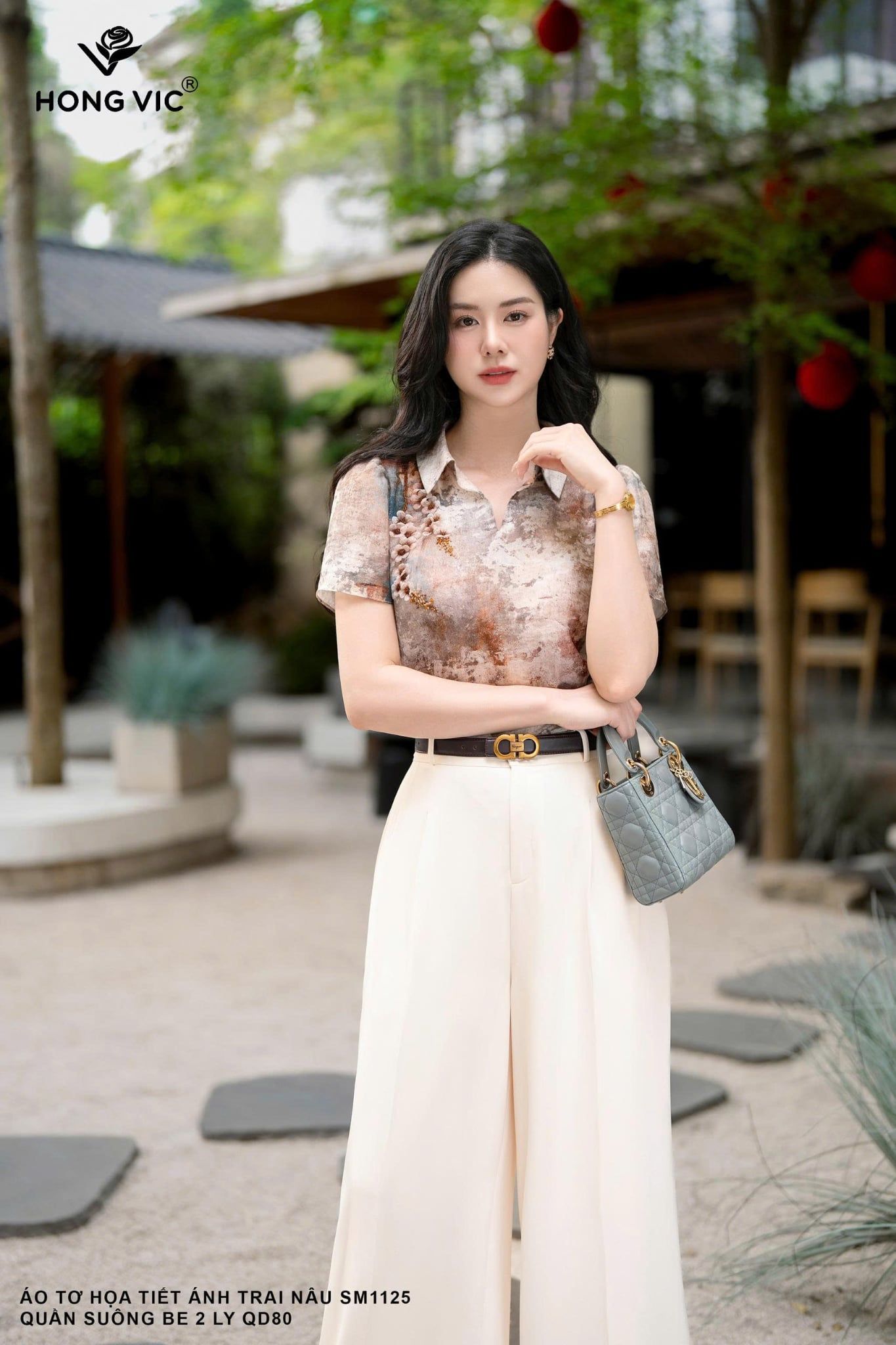 Áo tơ họa tiết ánh trai nâu SM1125