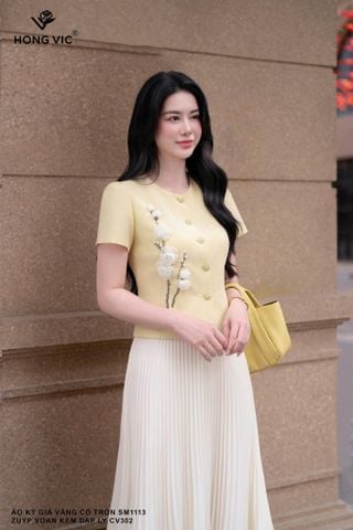 Áo ký giả vàng cổ tròn SM1113