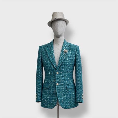 2 BUTTONS DEEP TEAL TWEED BLAZER #BLZ002