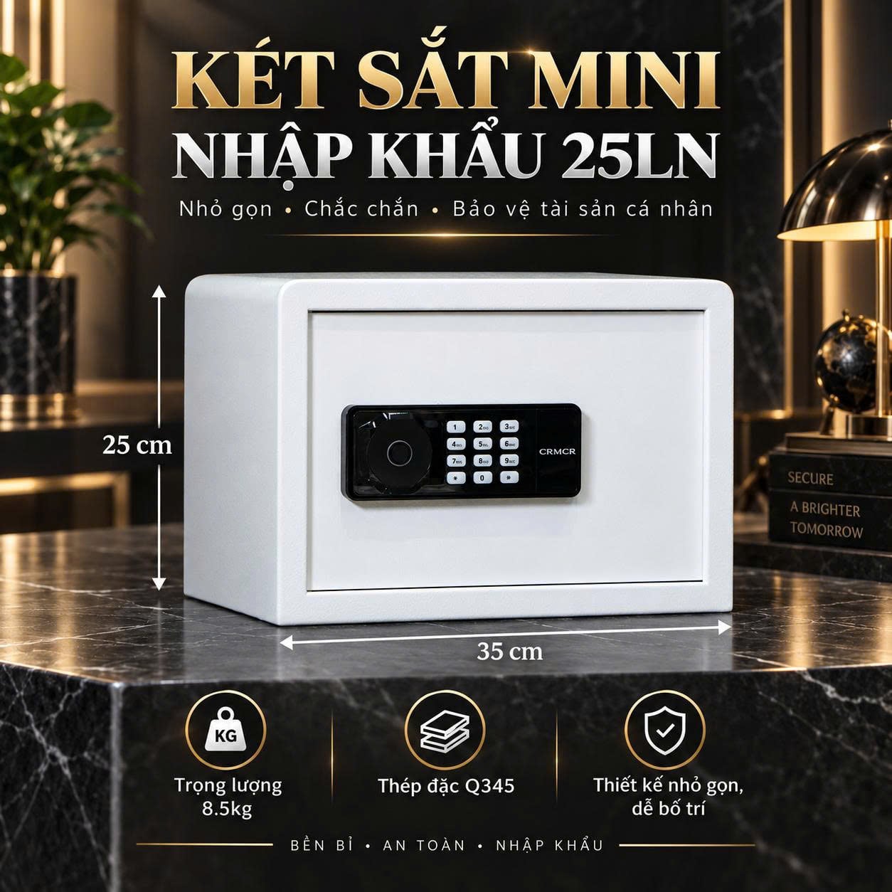Két Sắt Xiaomi CRMCR 25LN – Két Mini Premium Bảo Mật 5 Cách Mở, Để Vừa A4, Chống Lộ Mật Khẩu