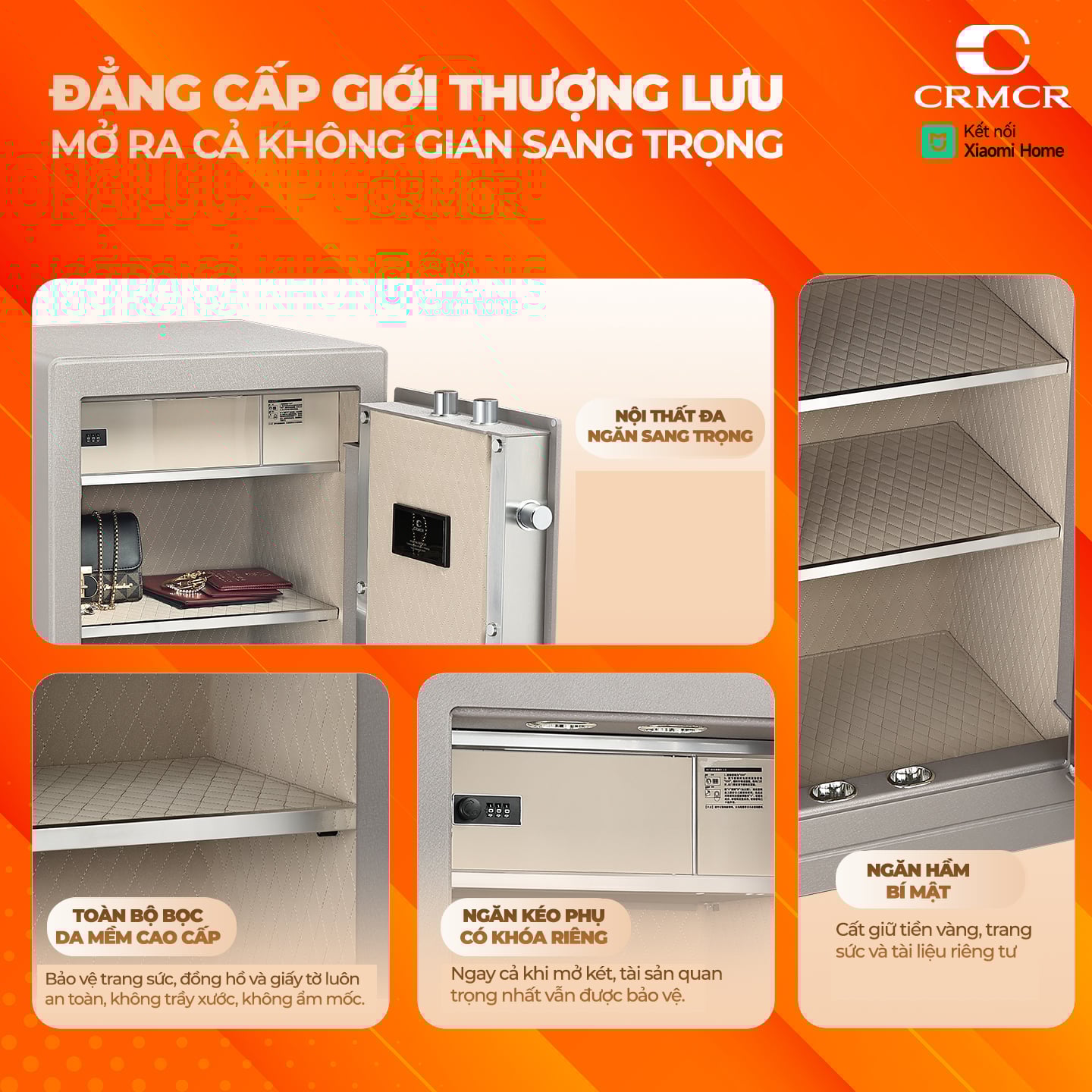 Két Sắt Nhập Khẩu Xiaomi CRMCR 150LB Vân Tay Điện Tử, Xác Minh Danh Tính Người Mở