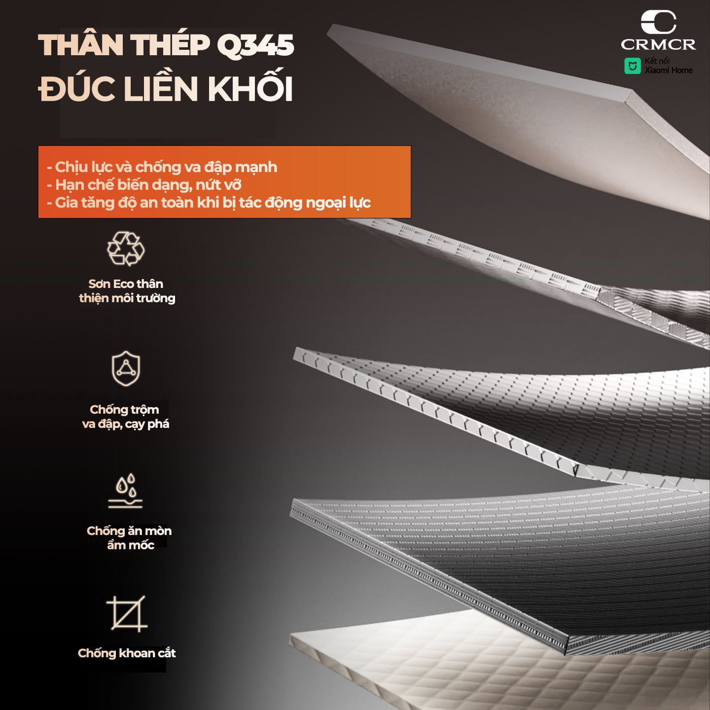 Két Sắt Nhập Khẩu Xiaomi CRMCR 61LB Vân Tay Điện Tử, Xác Minh Danh Tính Người Mở