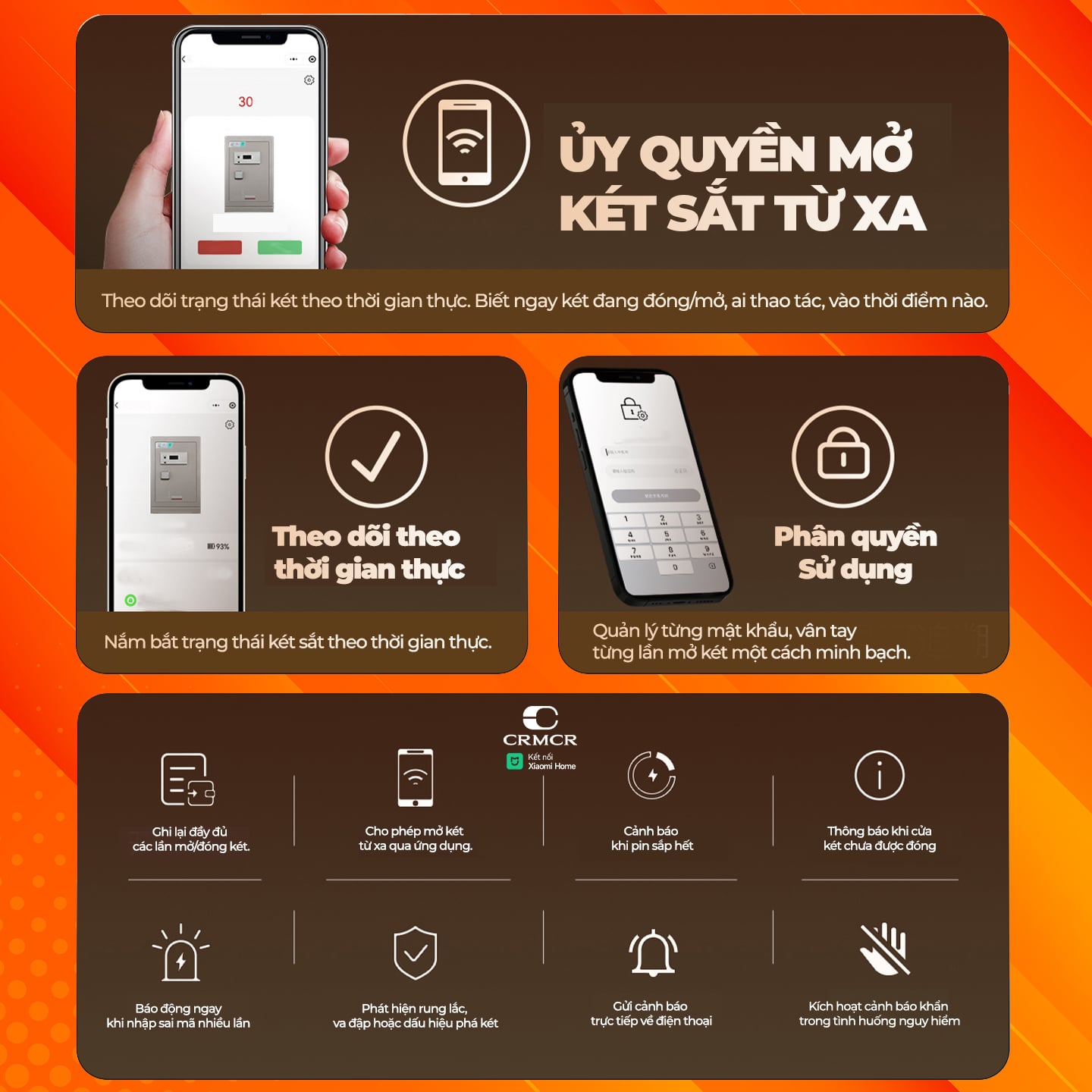 Két Sắt Nhập Khẩu Xiaomi CRMCR 150LB Vân Tay Điện Tử, Xác Minh Danh Tính Người Mở