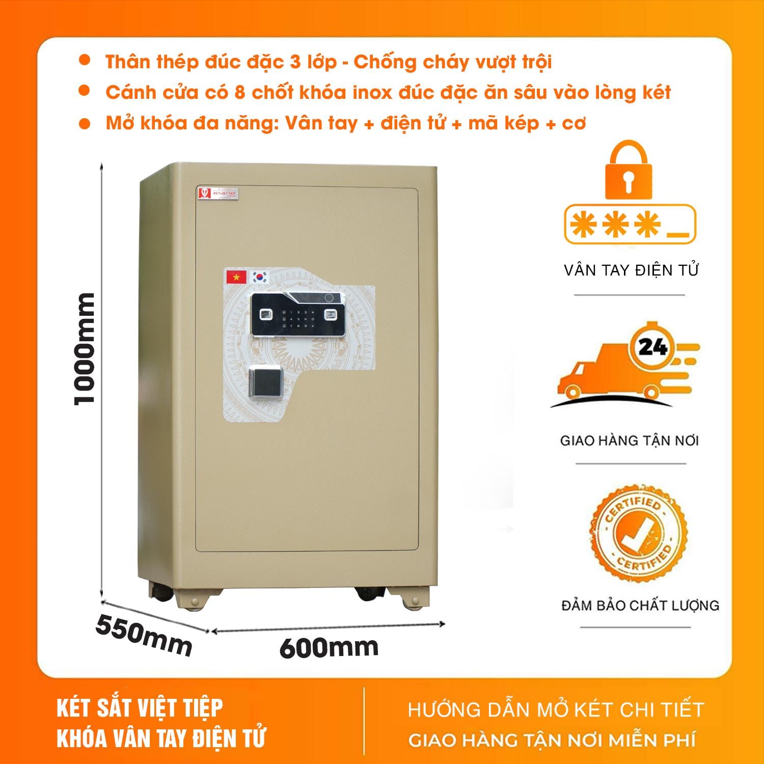 Két sắt Việt Tiệp siêu cường KSC100VTDT vân tay điện tử thông báo điện thoại