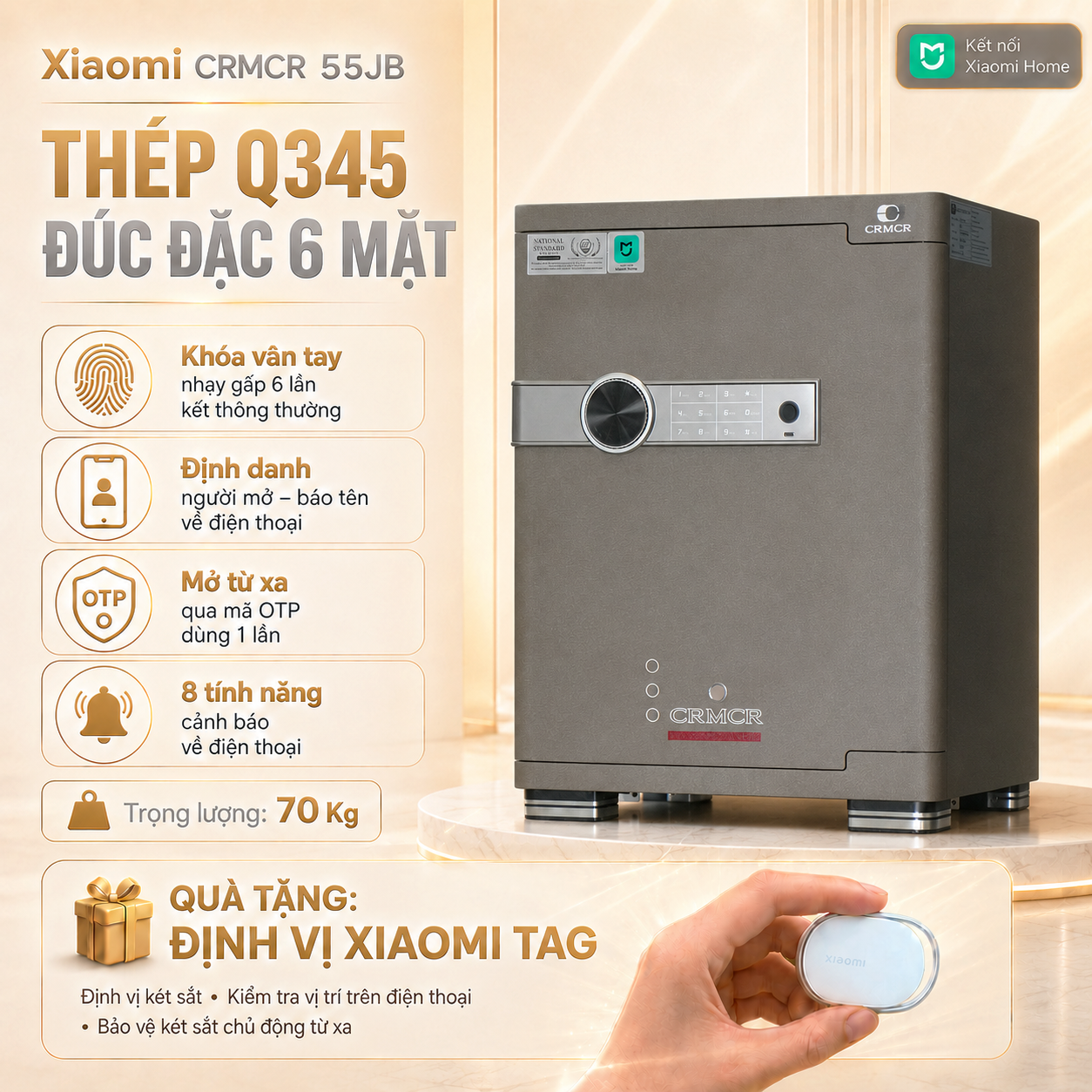 Két Sắt Xiaomi CRMCR 55JB Khóa Vân Tay Điện Tử, Cảnh báo điện thoại