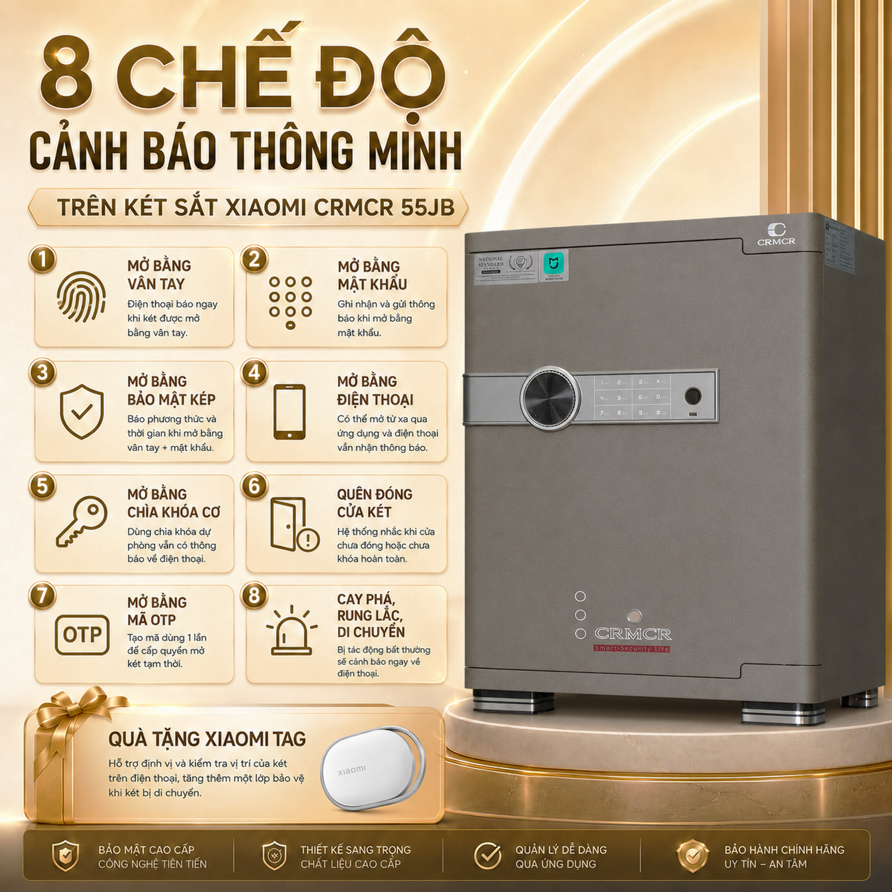 Két Sắt Xiaomi CRMCR 55JB Khóa Vân Tay Điện Tử, Cảnh báo điện thoại