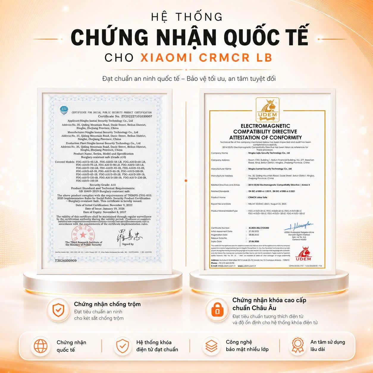 Két Sắt Nhập Khẩu Xiaomi CRMCR 61LB Vân Tay Điện Tử, Xác Minh Danh Tính Người Mở